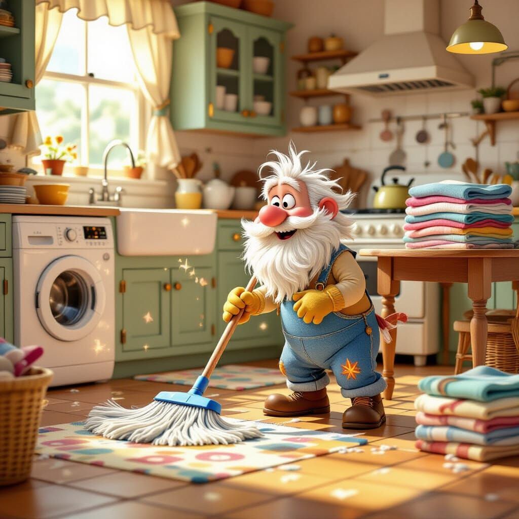 Whimsical Magic Mop and Paul Clean Kitchen in Storybook Styl...
