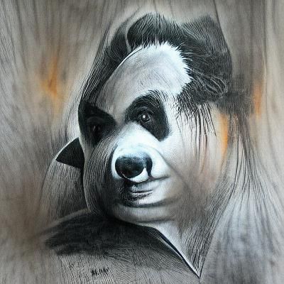 Panda Portrait in Charcoal Drawing Style