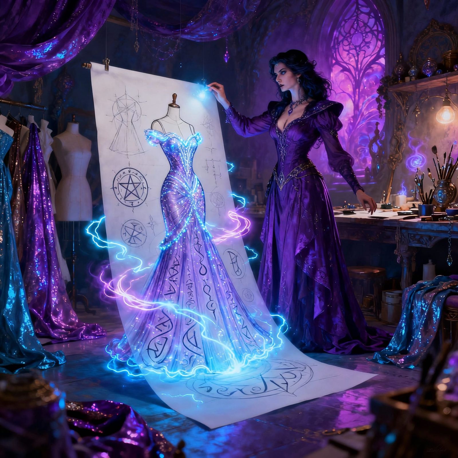 Sorceress Conjures Haute Couture Gown from Magical Sketch