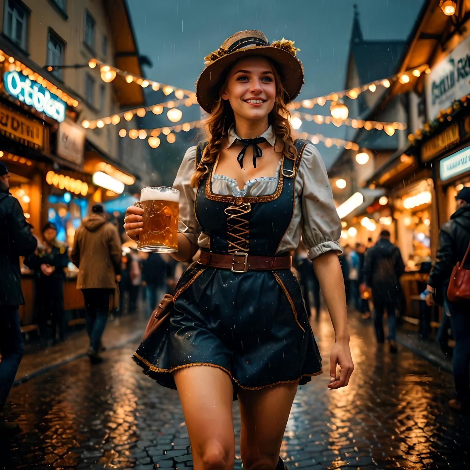 Rainy Oktoberfest Celebration in the City