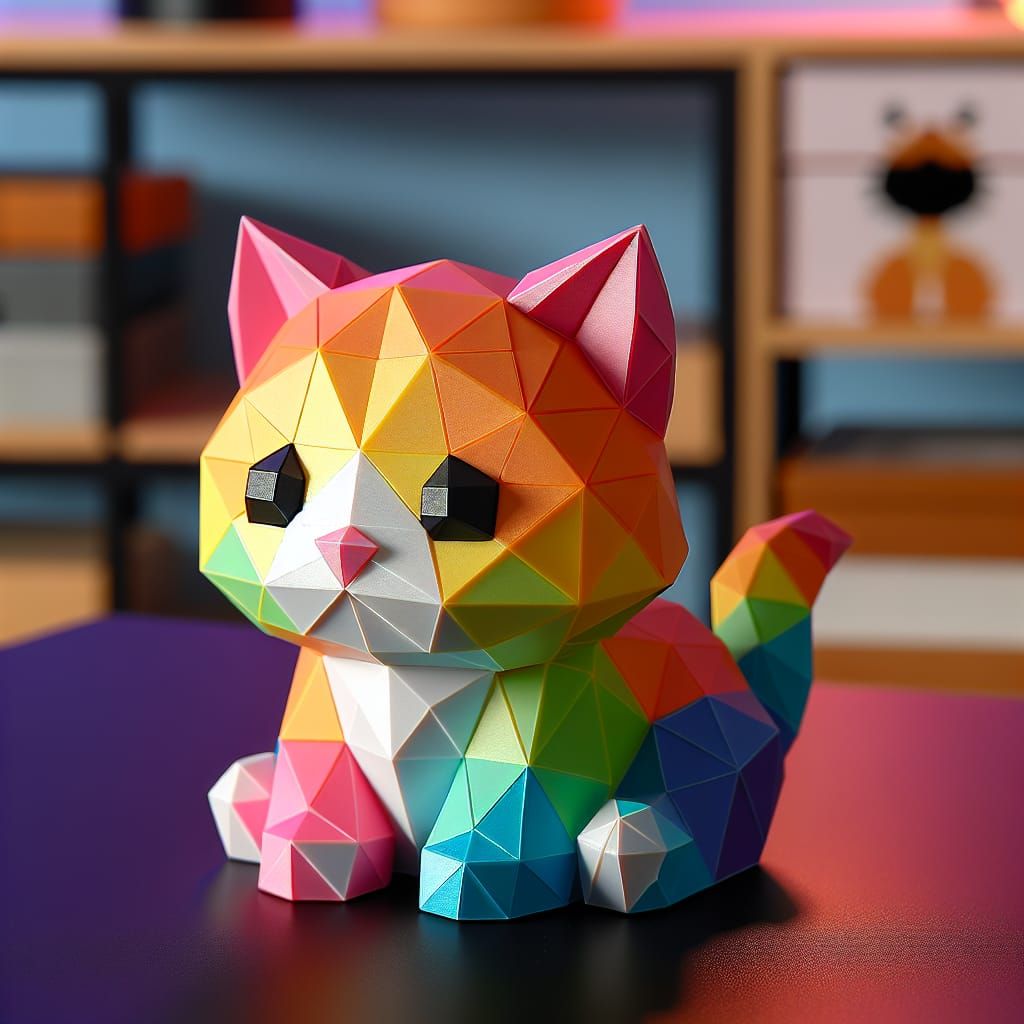 Colorful Low Poly Cat Geometric Sculpture