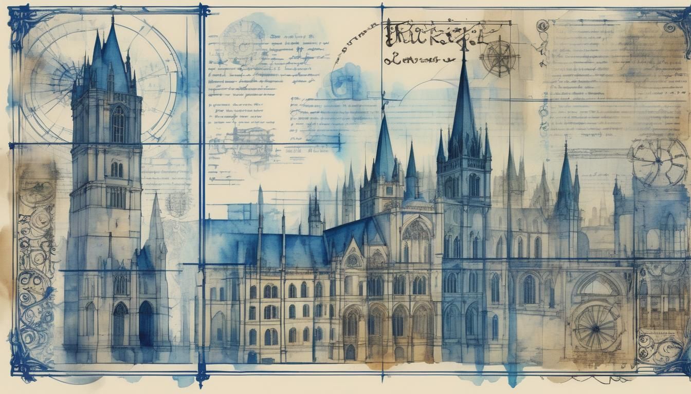 Vintage Blueprint in Gothic Watercolor Style