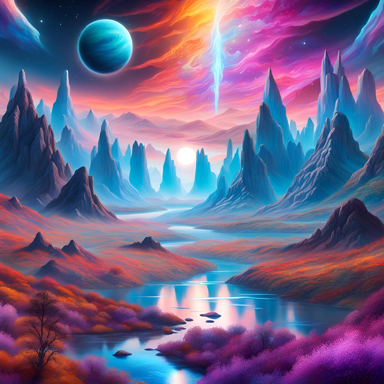 Vibrant River Valley on Alien Planet