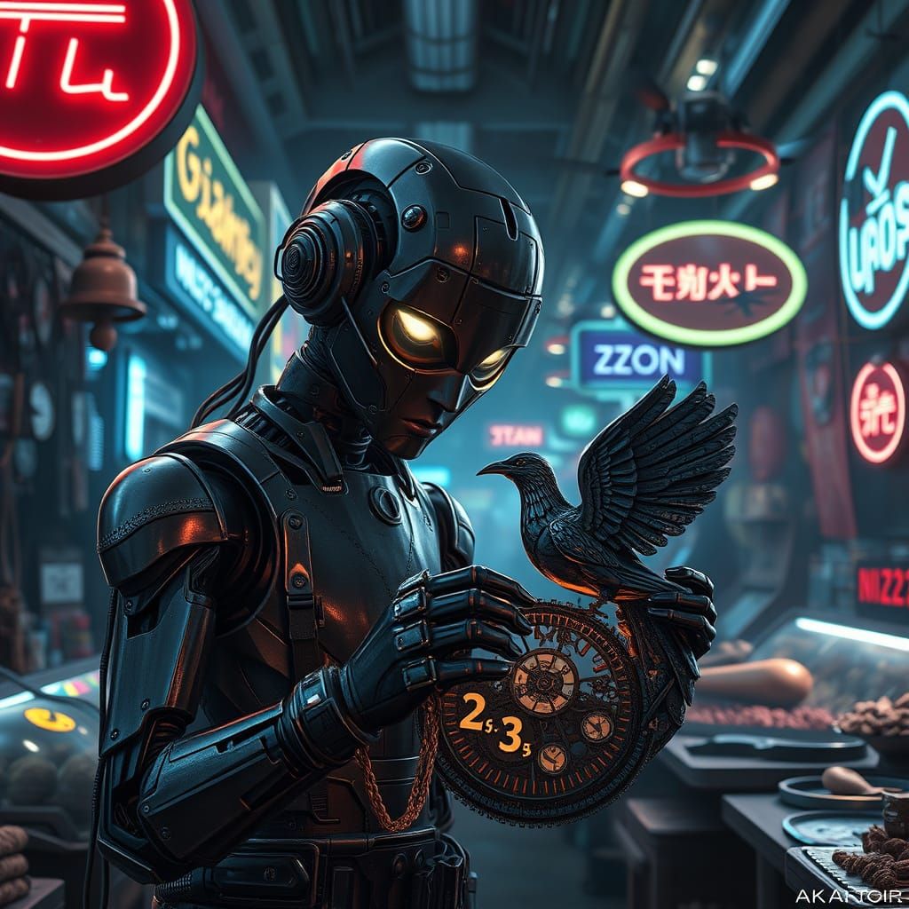 Android Artisan in Futuristic Neon Marketplace