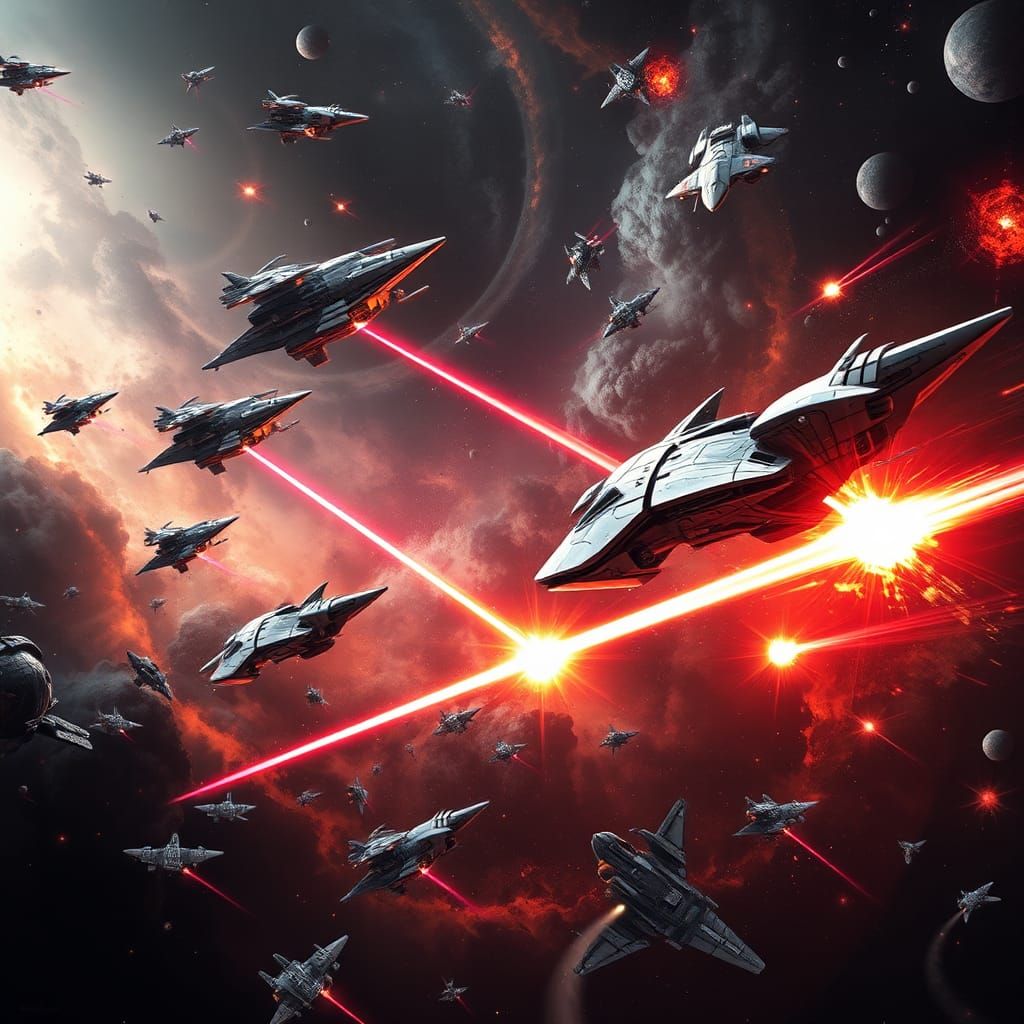 Dramatic Space Battle in Futuristic Concept Art Style