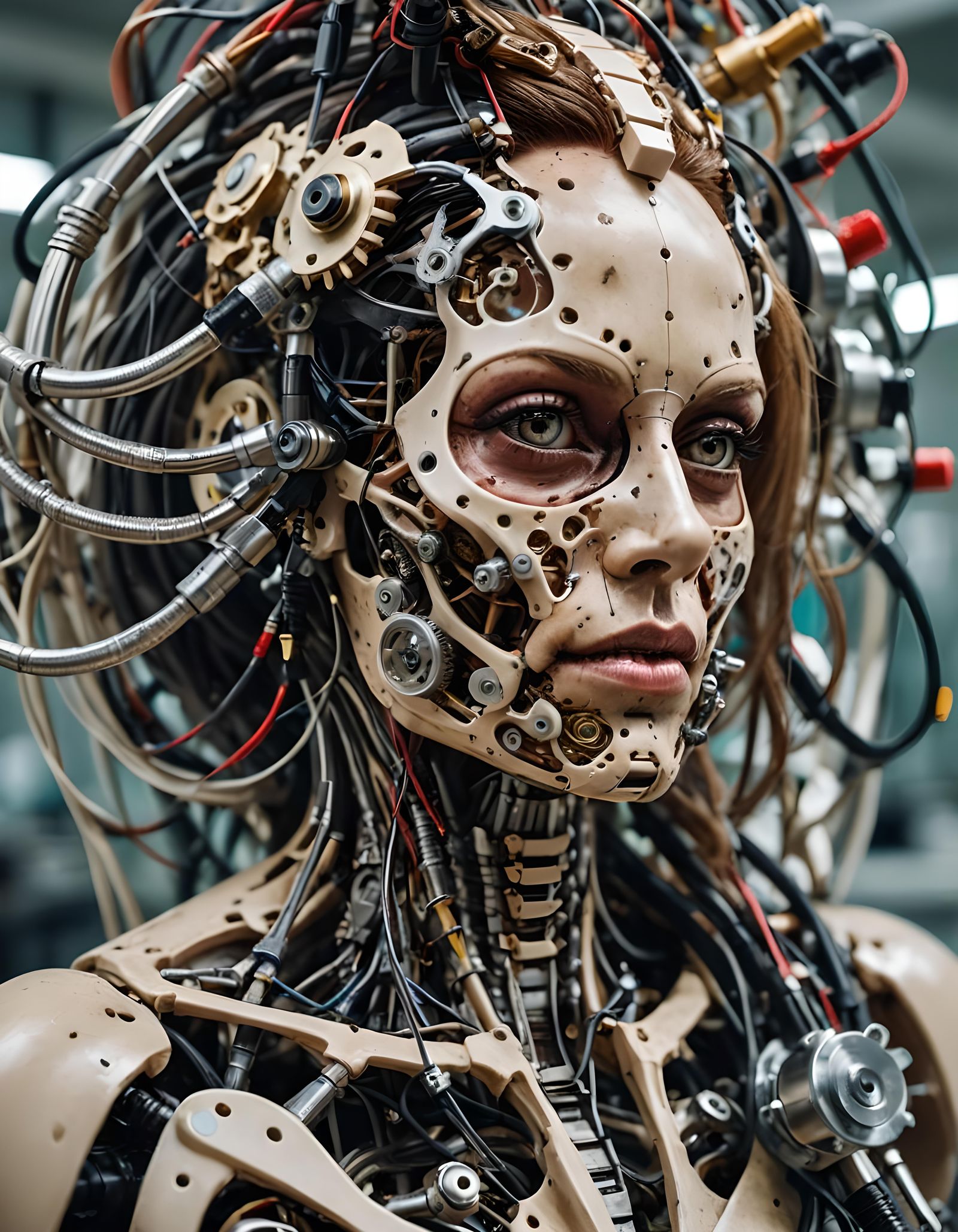 Cyborg Woman with Visible Tech Components
