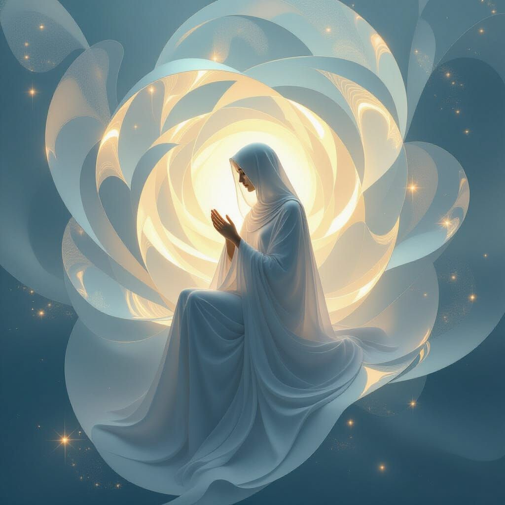 Ethereal Figure in Luminous Glass Shapes