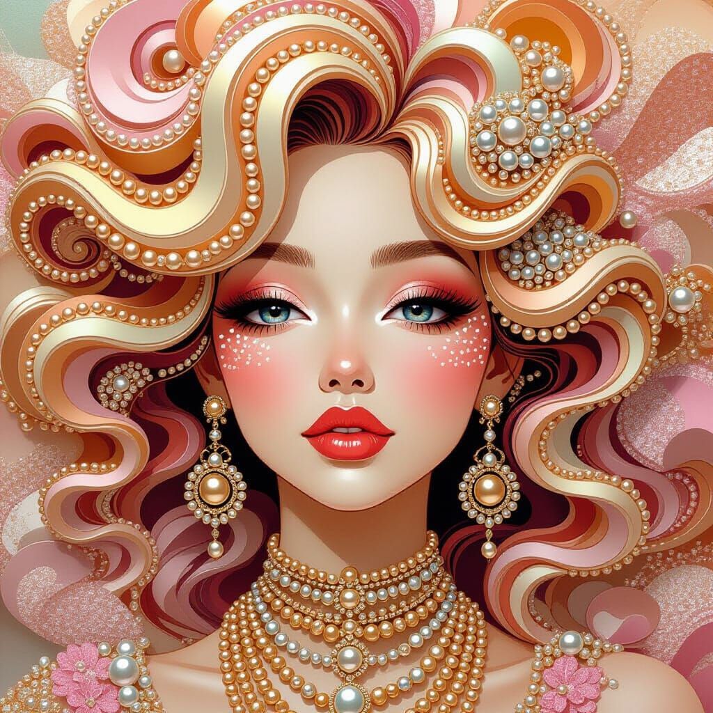 Woman's Beaded Portrait in Surreal Style