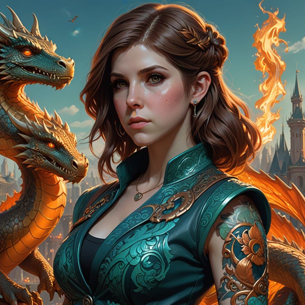 Anna Kendrick with Dragon Tattoos: Hyperdetailed Concept Art