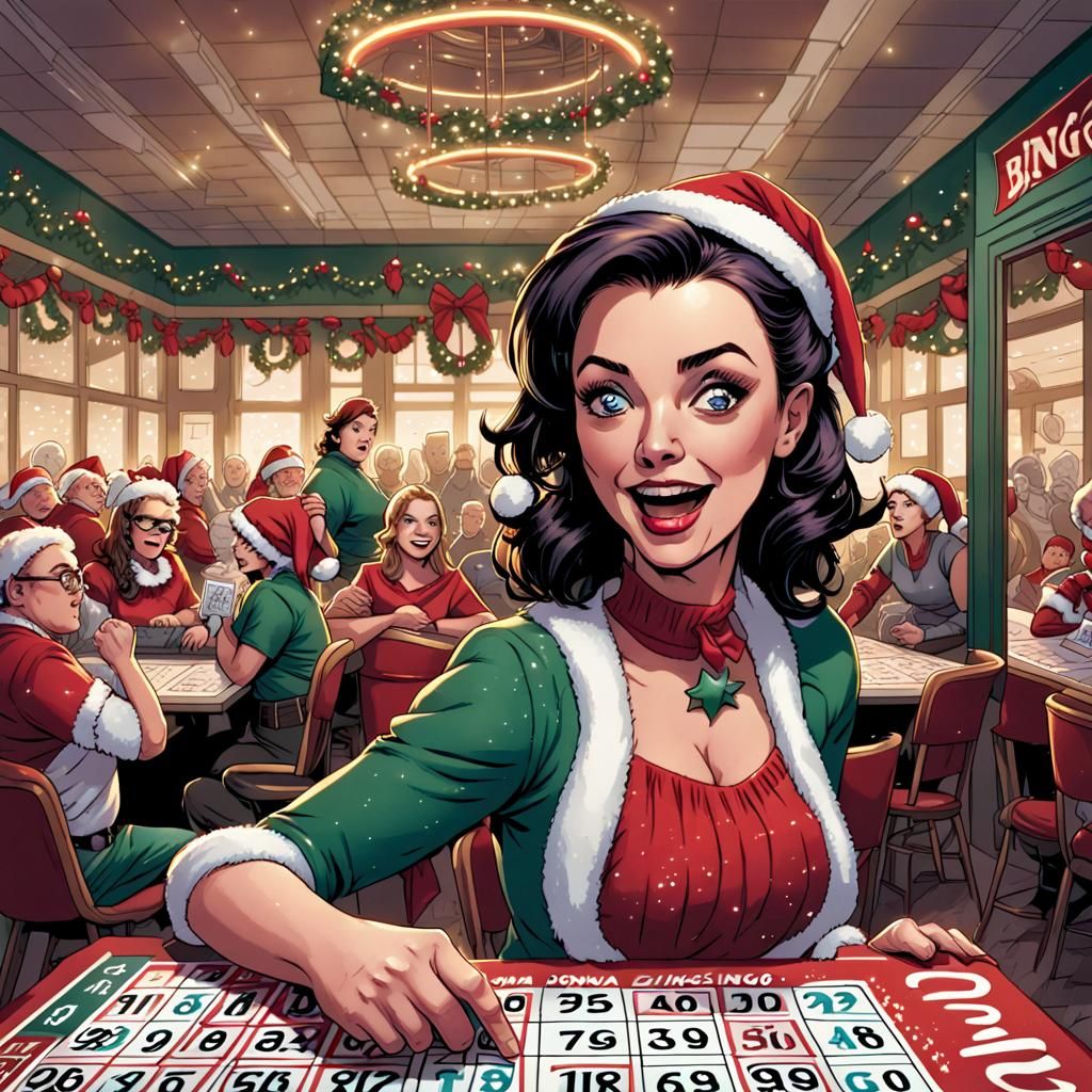Bingo Christmas Card in Comic Book Style
