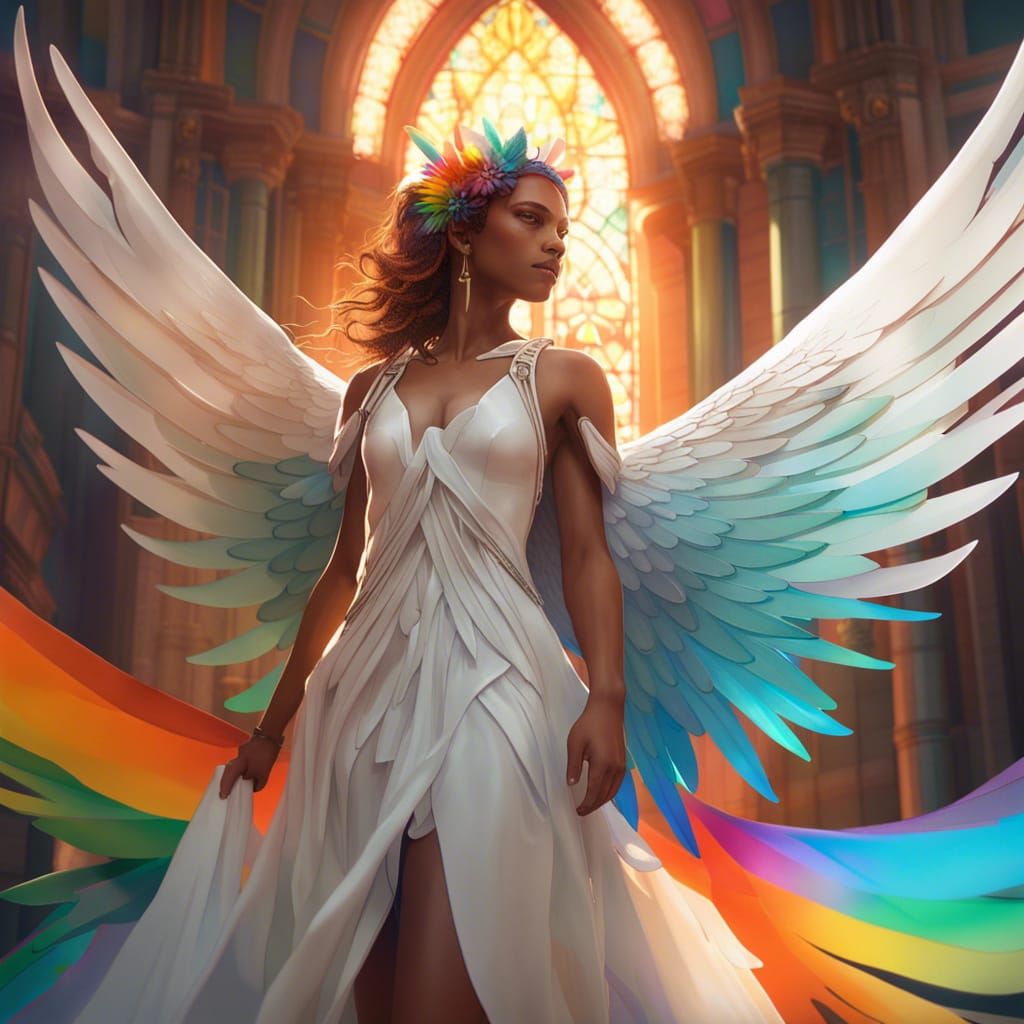 Girl with Rainbow Wings: Hyperdetailed Concept Art