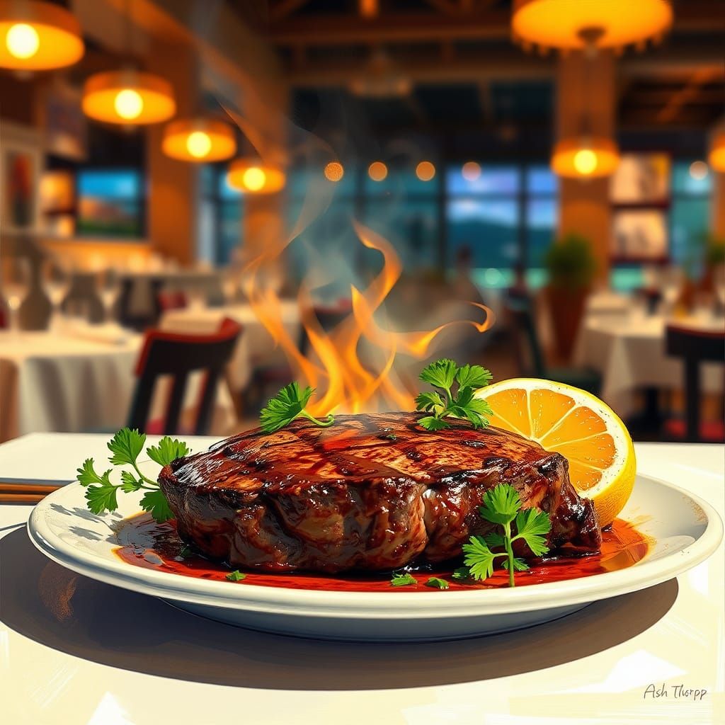 Sizzling Skirt Steak in Digital Painting Style