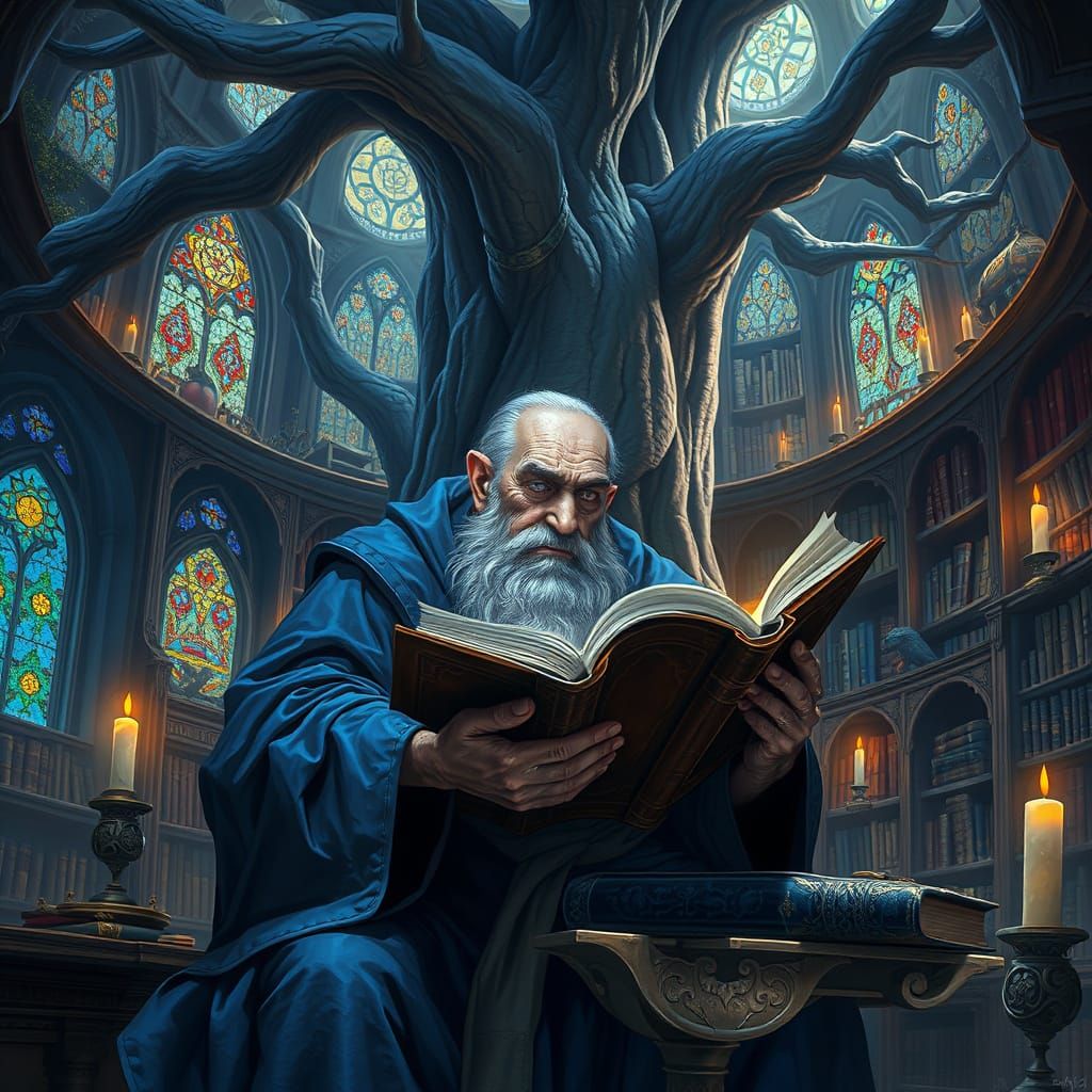 Scholar in Tree Library: Fantasy Concept Art