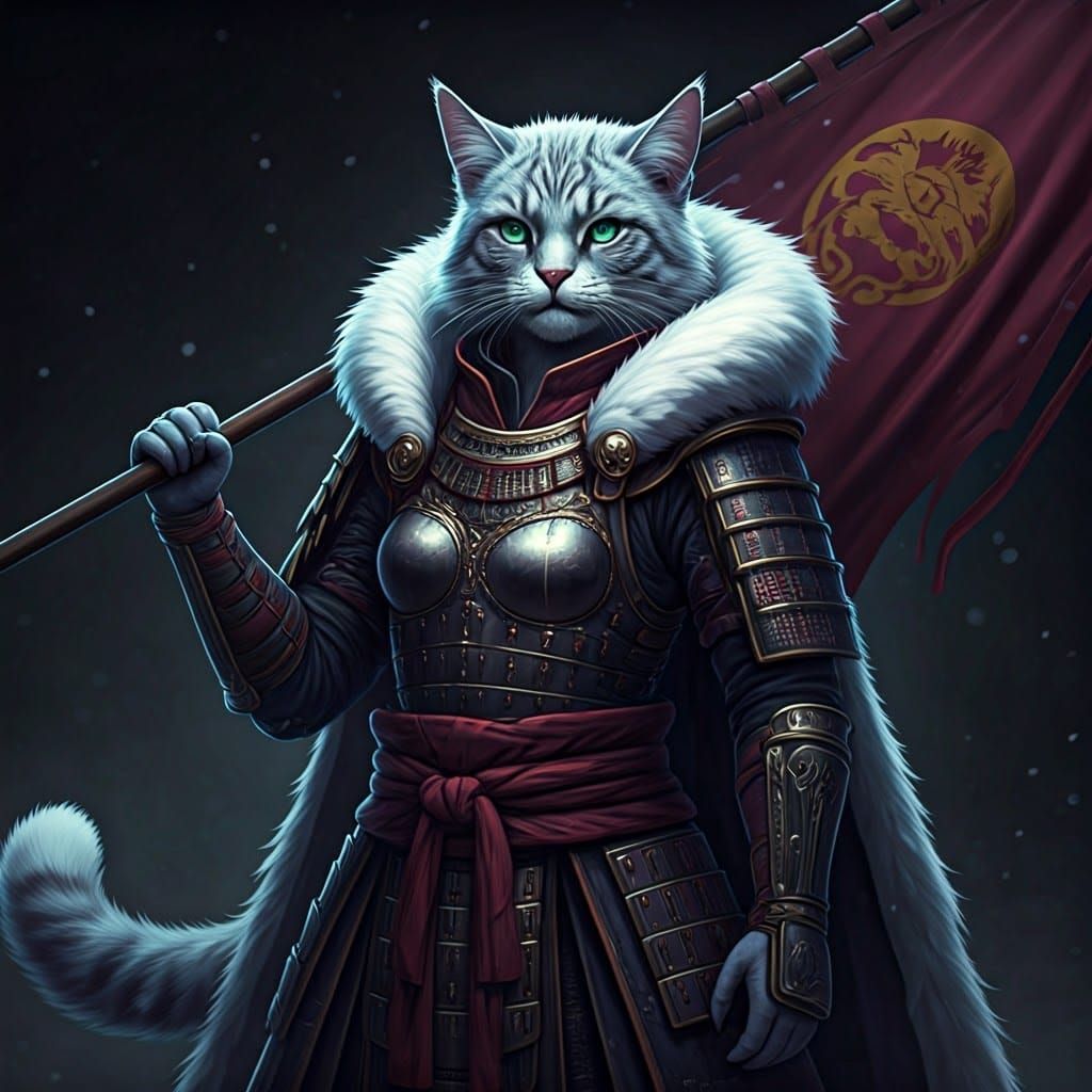 Catfolk Samurai Commander in Art Nouveau Style