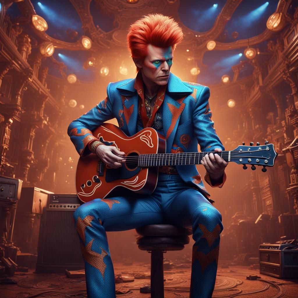 Ziggy Stardust Guitar Performance: Detailed Matte Painting