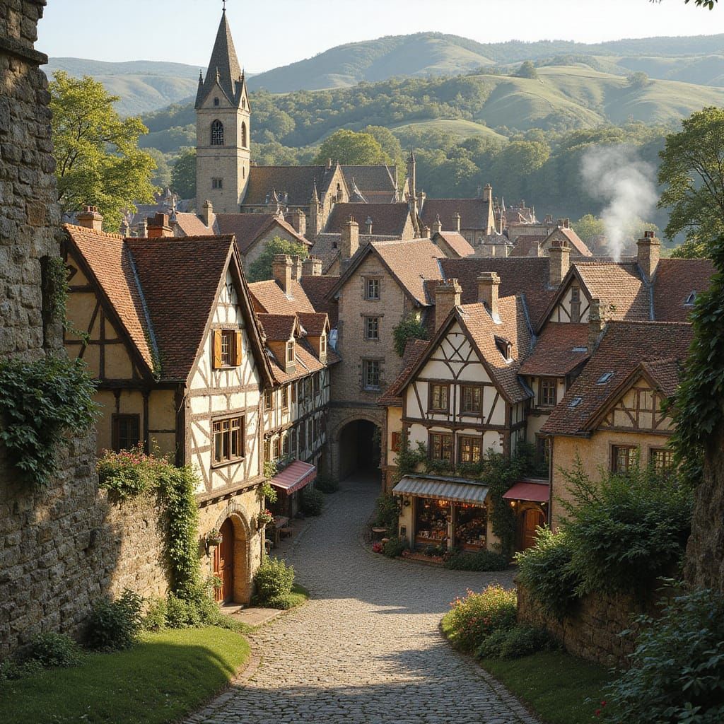 Picturesque Medieval Town with Gothic Church
