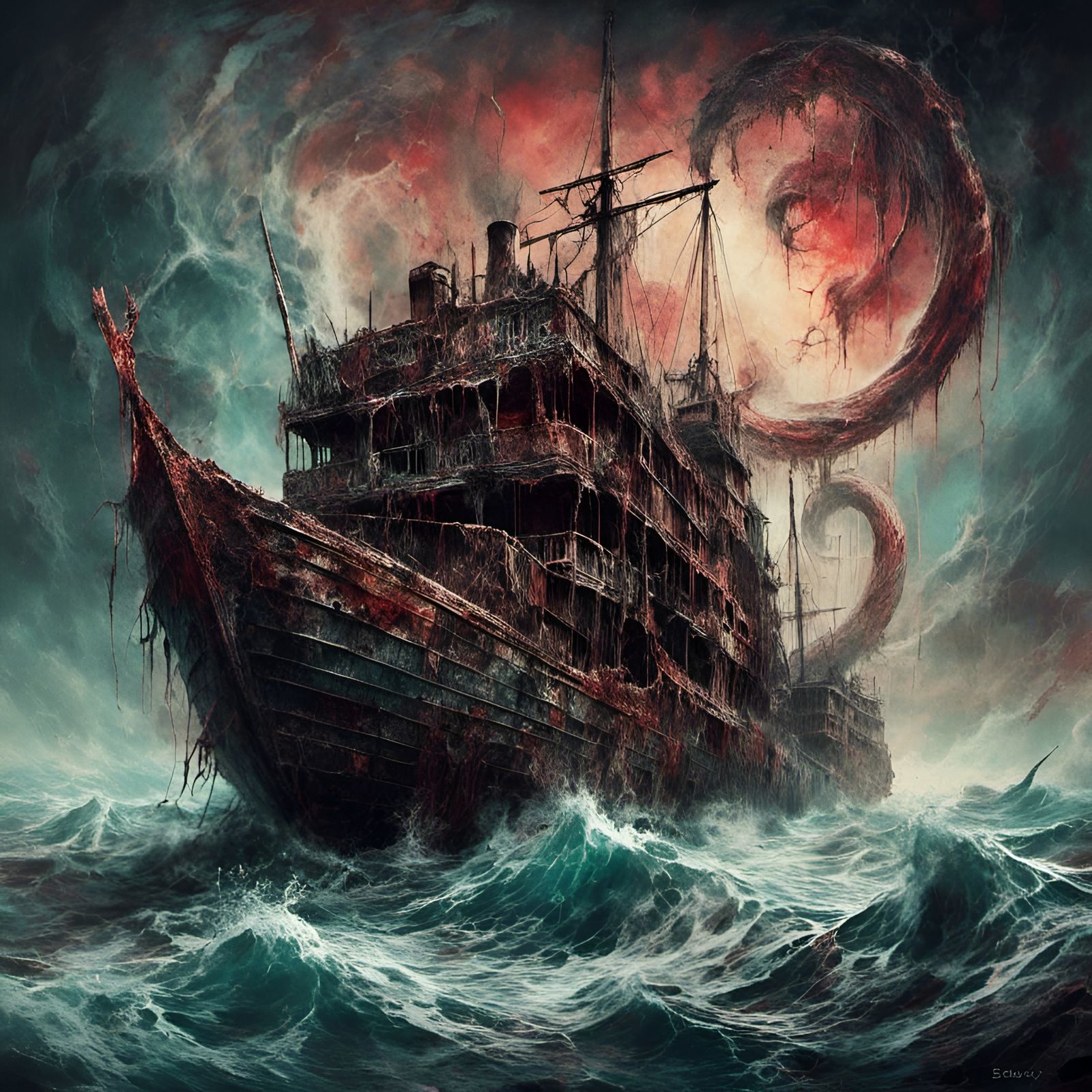 Viking Ship and World Serpent in Graffiti Art