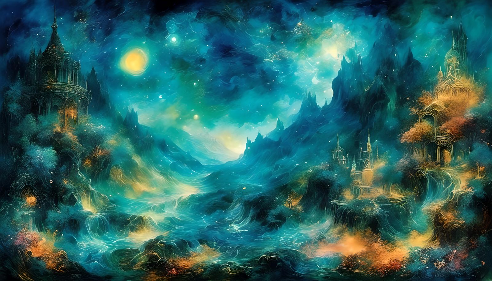 Dreamlike Library in Psychedelic Art Style