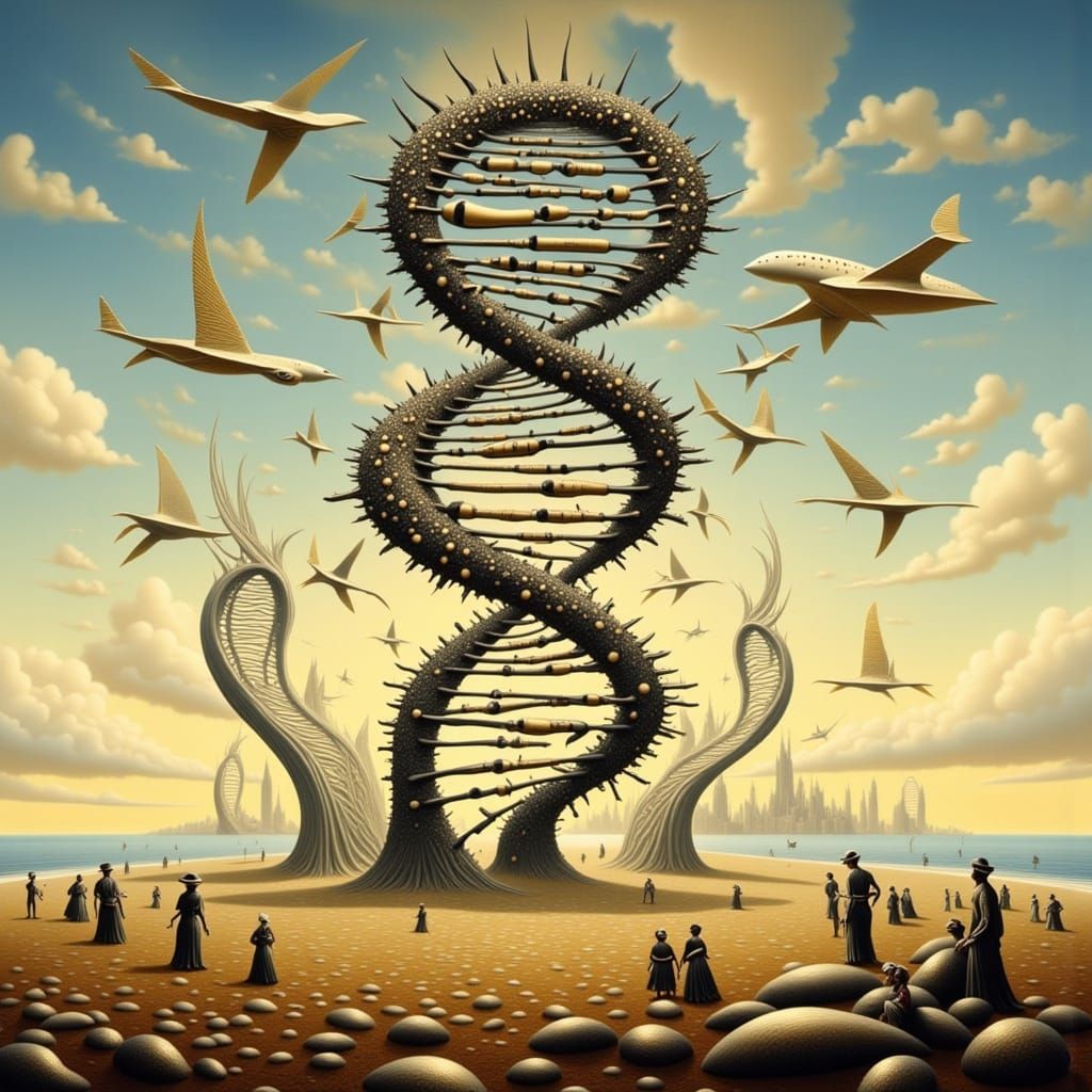 Surreal DNA Airplane Sculpture at Dawn