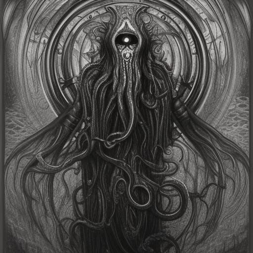 Hyperrealistic Cryptid Taxidermy: Cthulhu in Misty Landscape