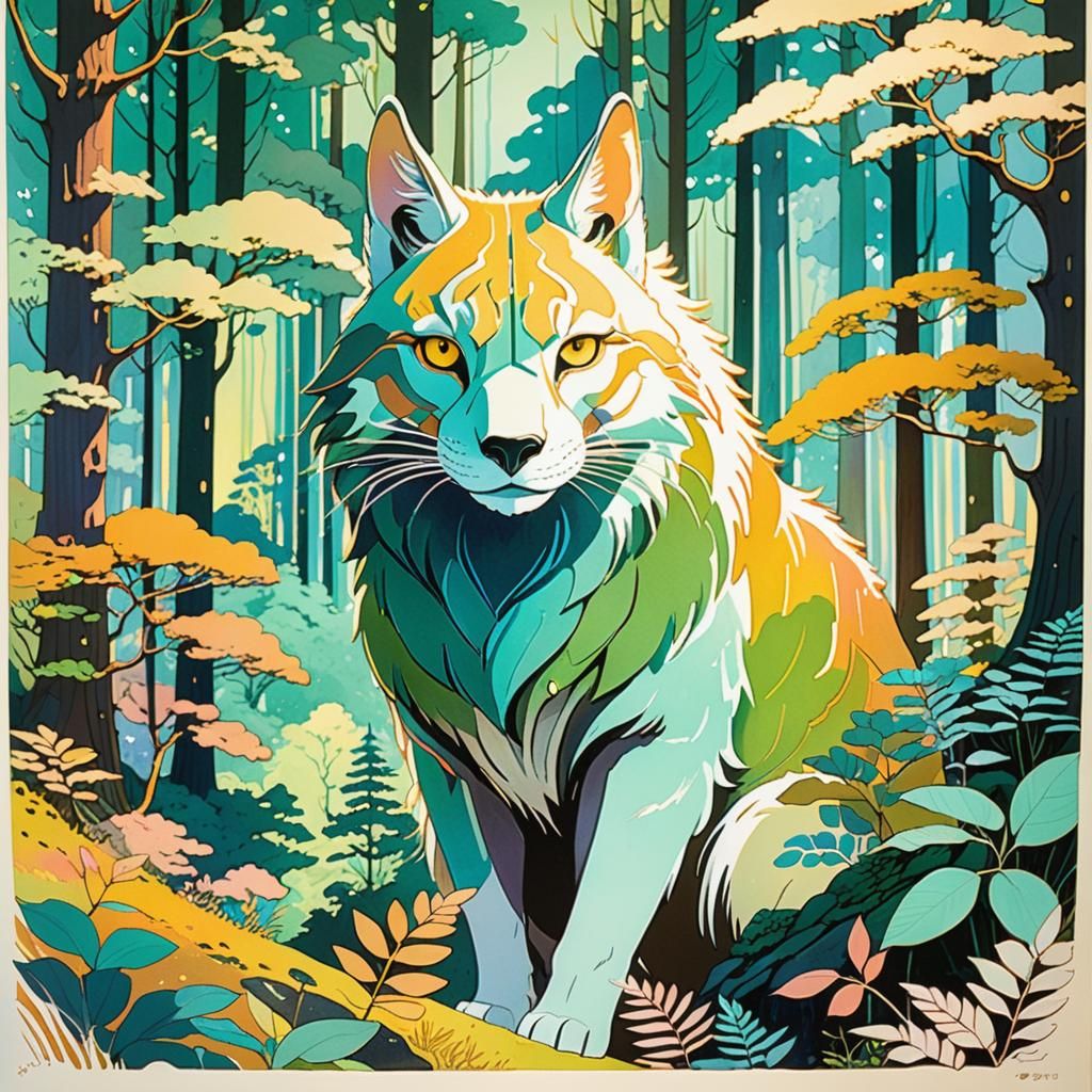 Ghibli Animal Portrait in Risograph Style