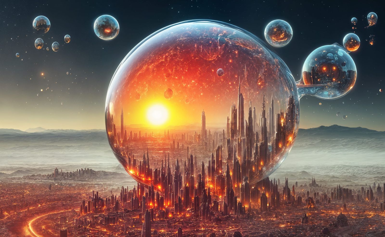 Alien City Inside Glass Bubbles on Mars