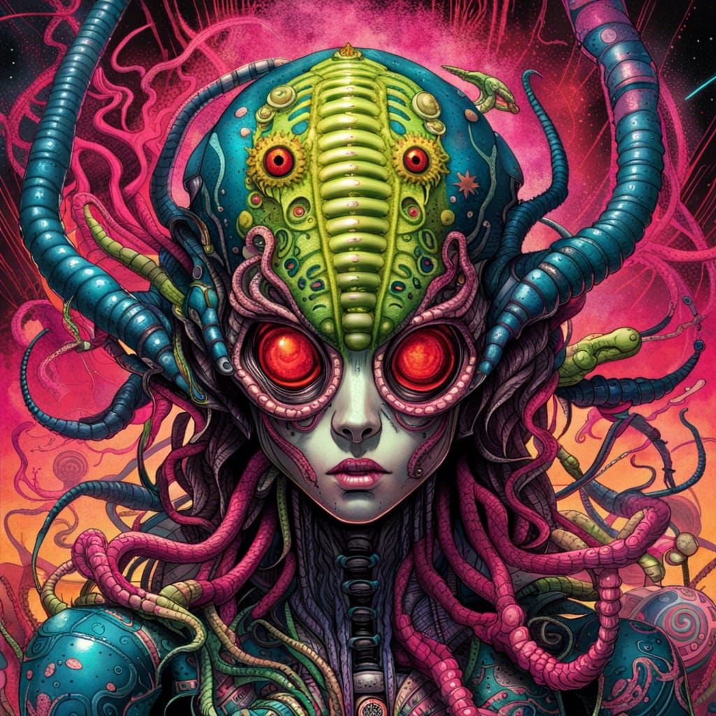 Alien Supermodel in Inkpunk Sci-Fi Concept Art