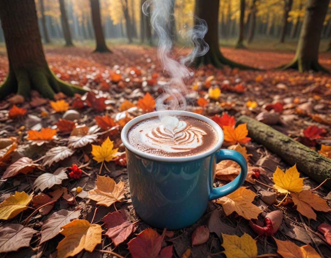 Steaming Hot Chocolate in Autumn Forest