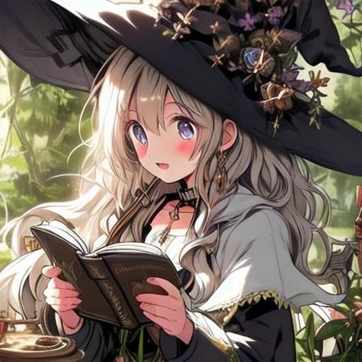 Young Witch Studying Magic in Fantasy Library