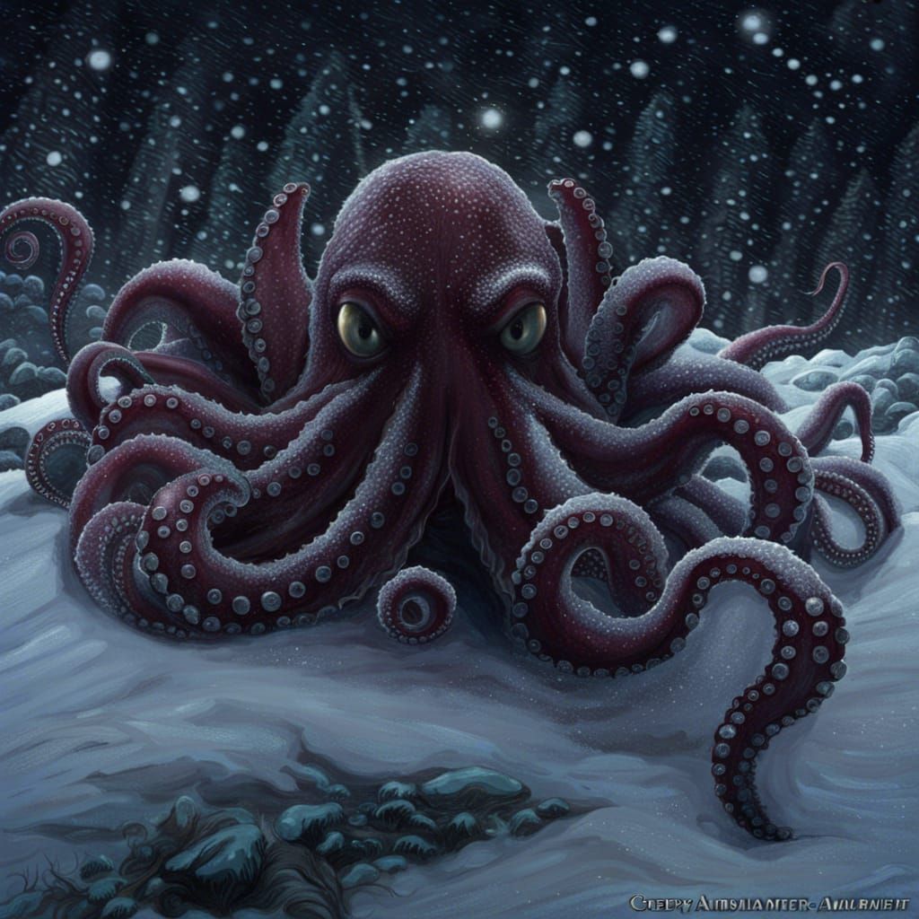 Hyperrealistic Octopus of Winter in 24K Detail