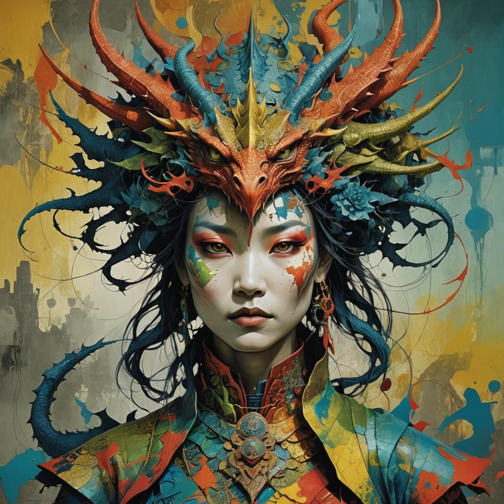 Dragon Queen Portrait in Abstract Style