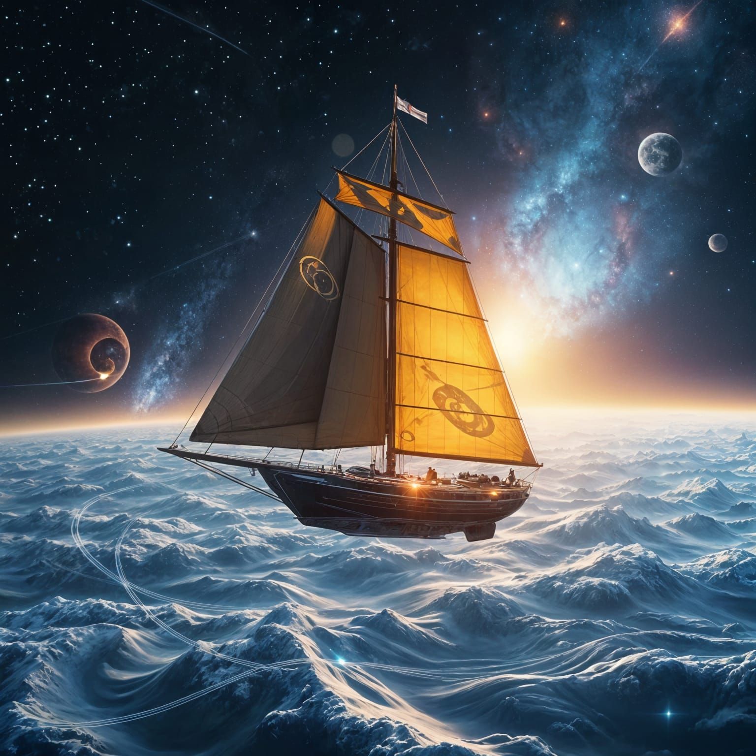 Cosmic Sailboat: A Dreamscape of Stars and Nebulae