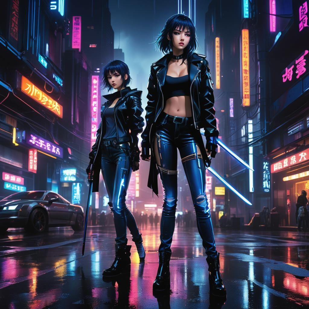 Medea in Cyberpunk Cityscape Anime Style