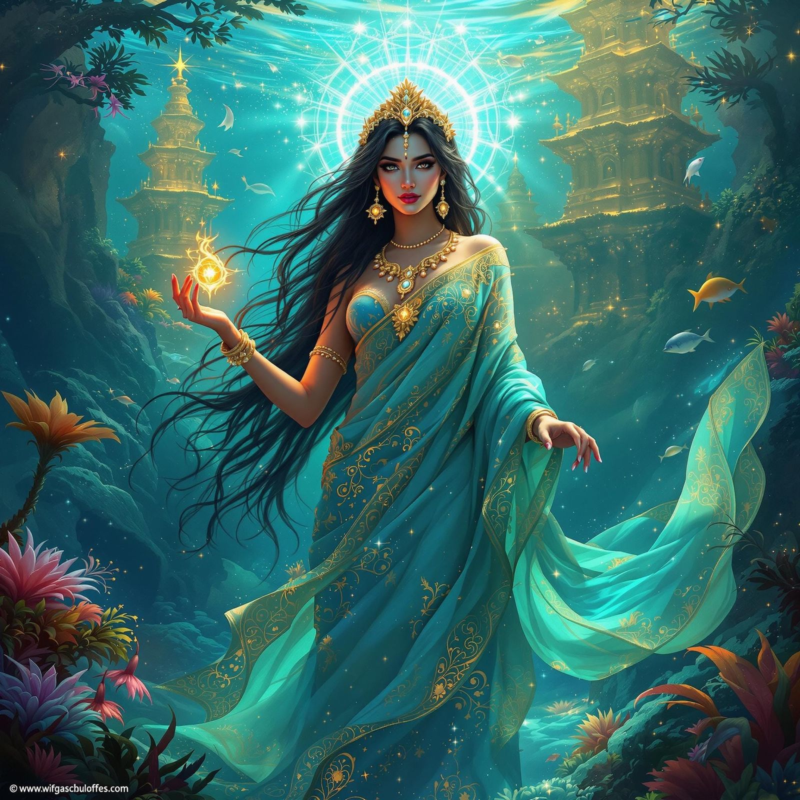 Mystical Kumari Kandam Goddess Radiates Oceanic Wisdom and P...