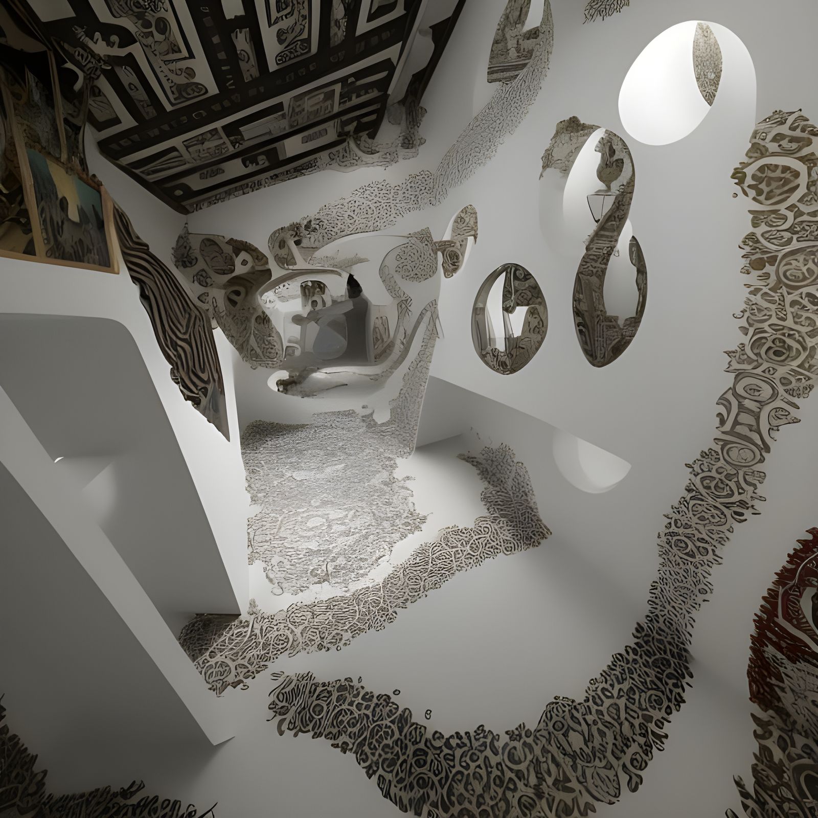 Surreal Hallway with Optical Illusions in Hyperreal Style