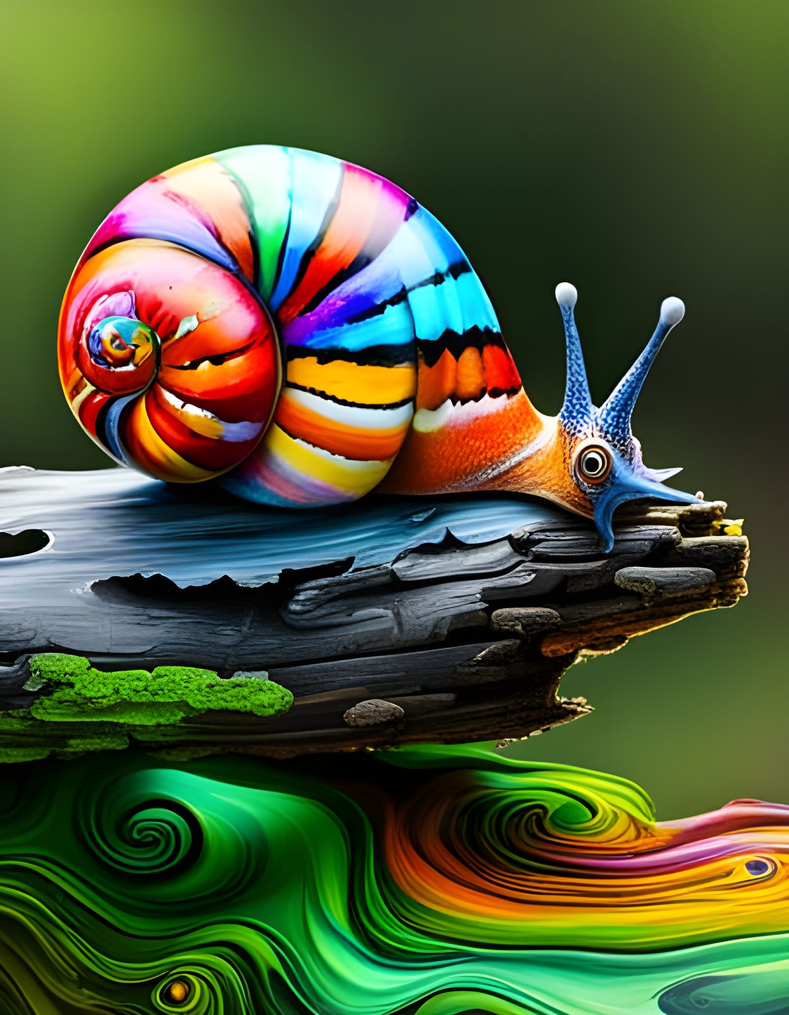 Whimsical Snail Graffiti Art in Fantasy Woods