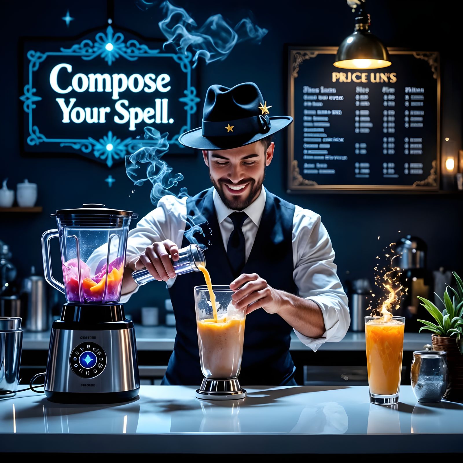 Magical Smoothie Bar with Hipster Wizard Bartender