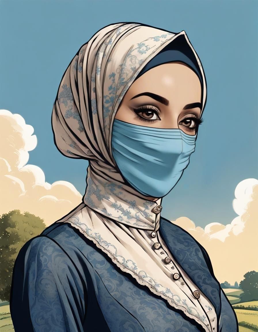 Victorian Hijabi in English Countryside, Comic Art