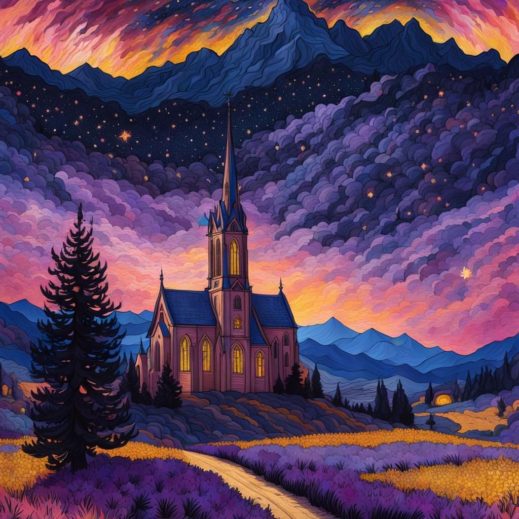 Cyberpunk Starry Night Digital Illustration
