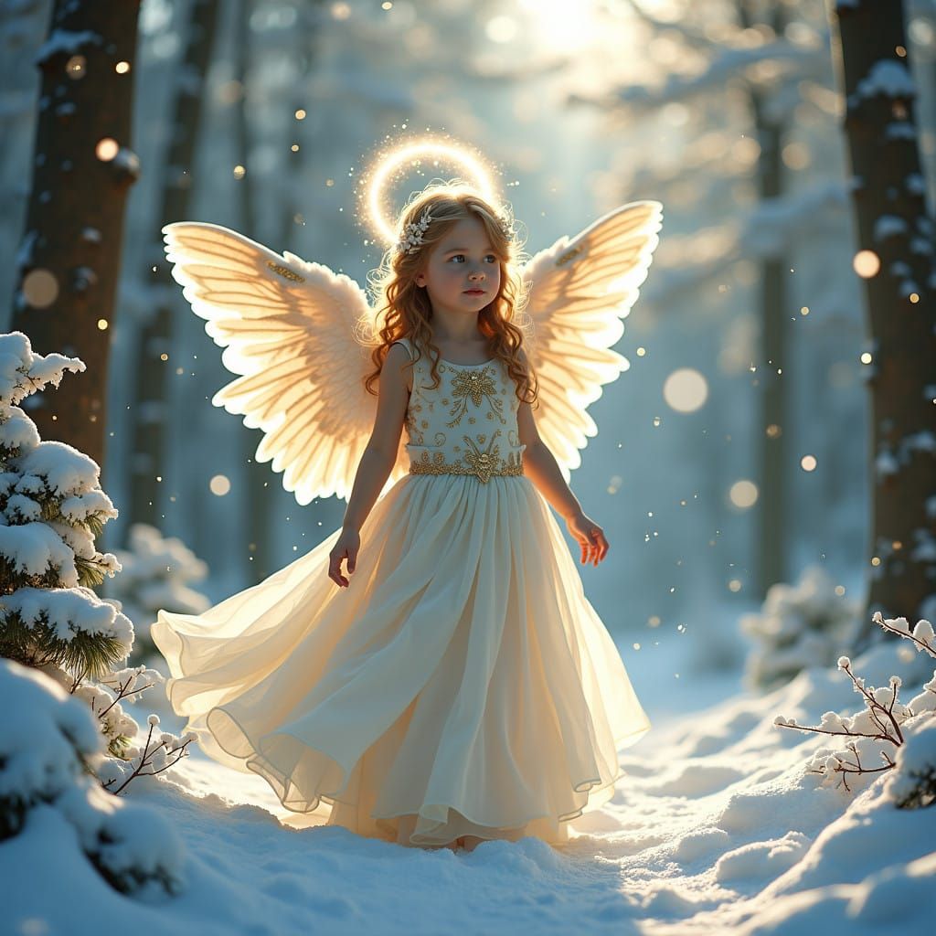 Angel Child in Snowy Winter Wonderland