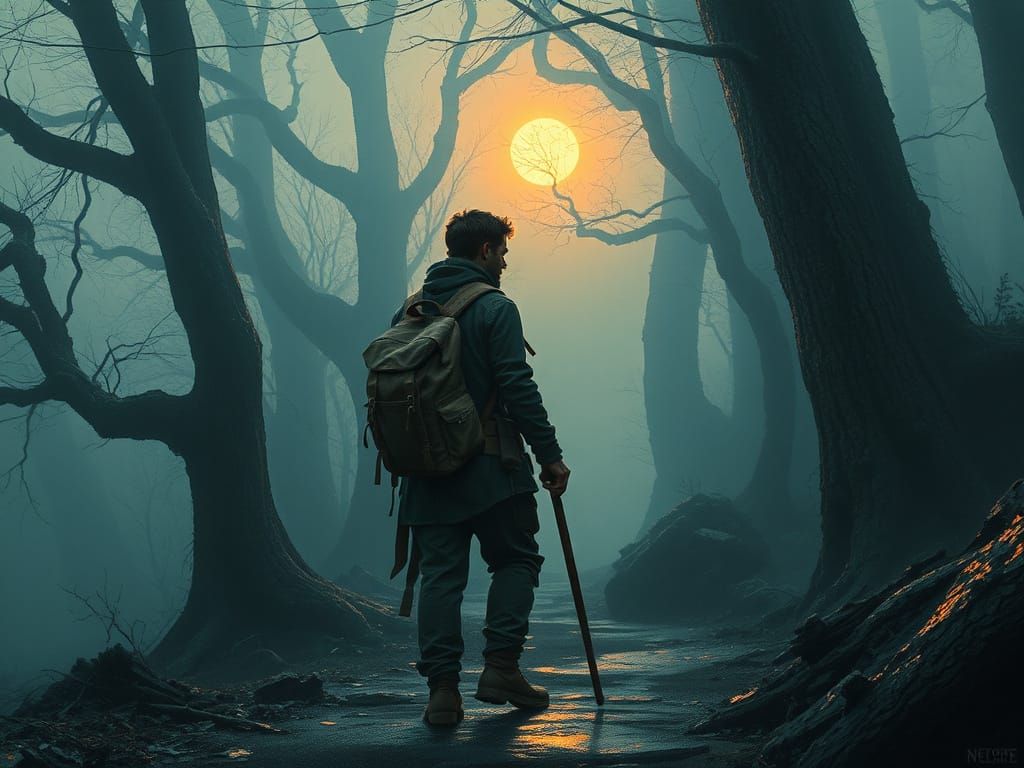 Dark Wanderer in Mystical Forest