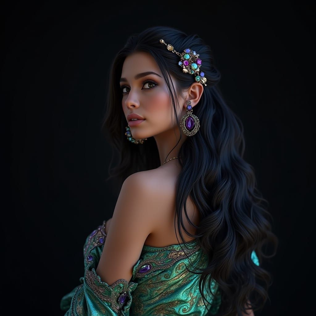 Ethereal Woman in Iridescent Finery