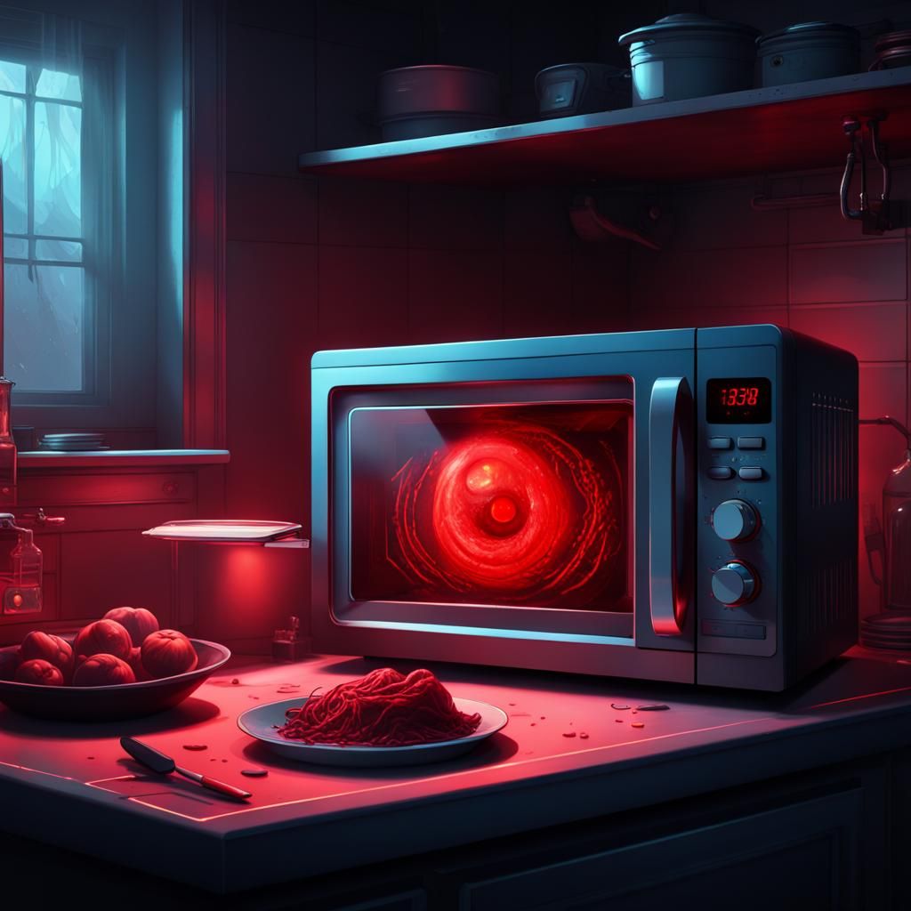 Evil Microwave with Glowing Eyes: Digital Art