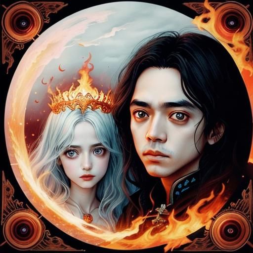 Burning Hearts with Reflective Eyes, Fantasy Illustration