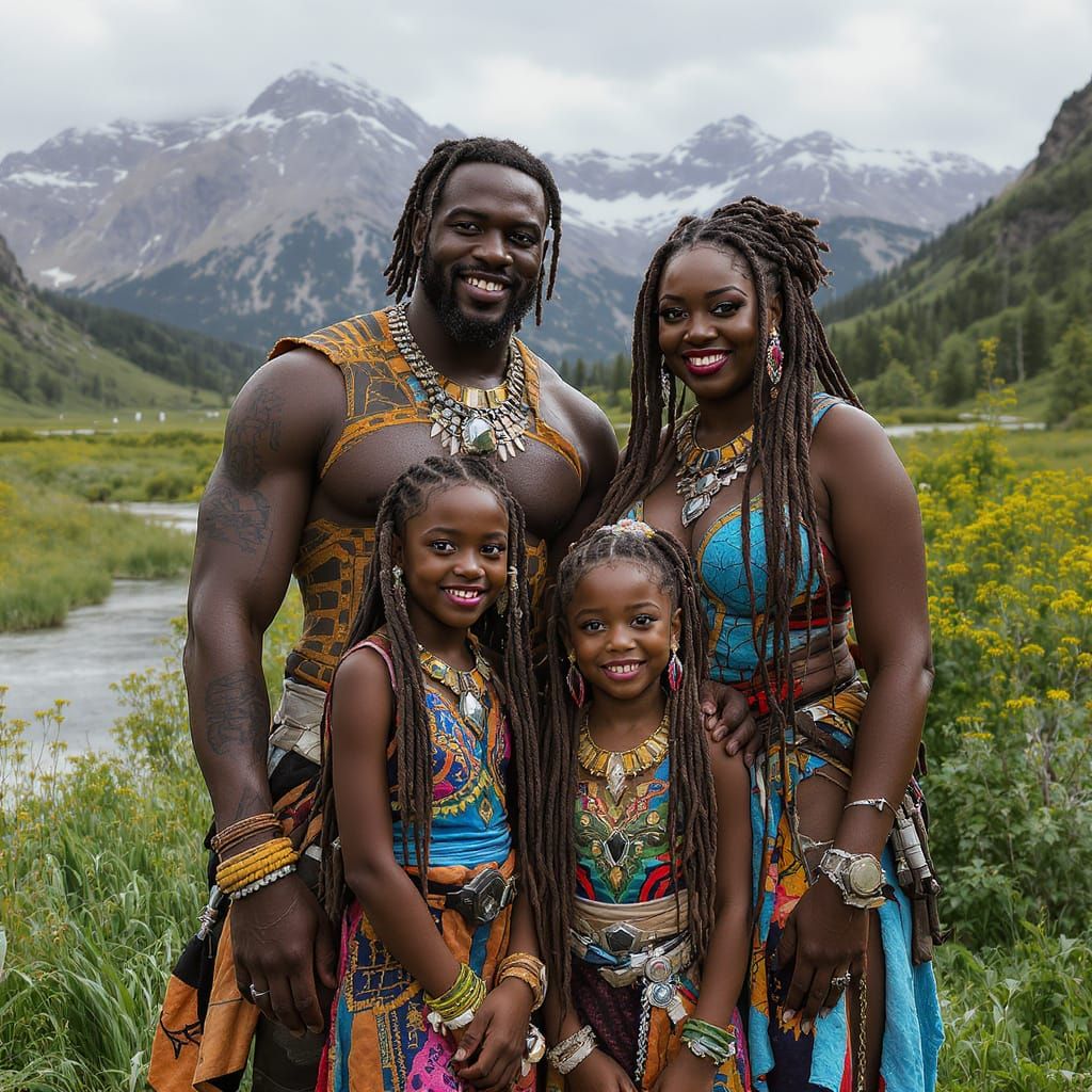 Hyperrealistic Black Family Portrait in Open Field