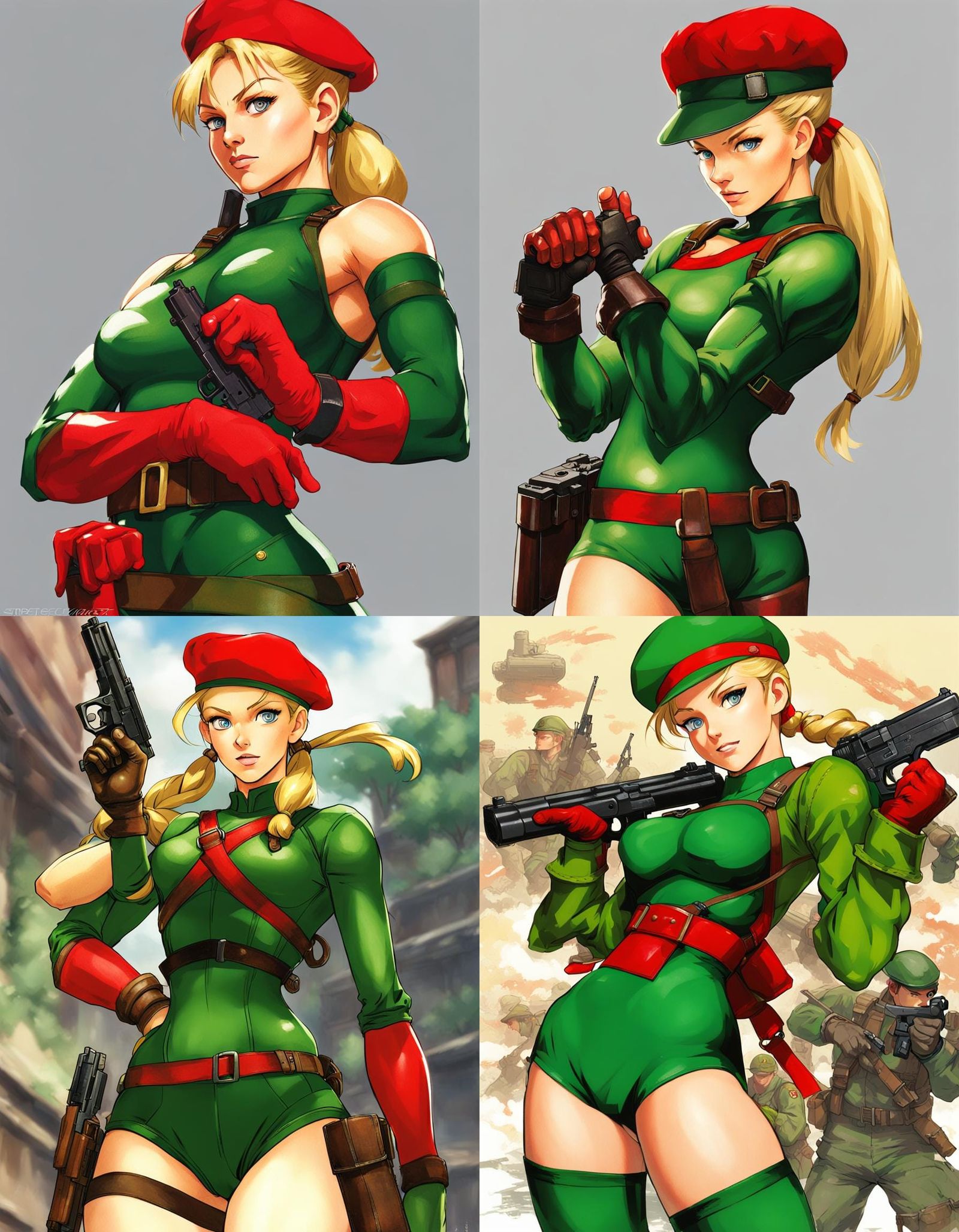 Blonde Cammy in Green Leotard and Red Beret