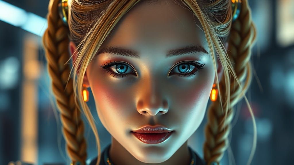 Cyberpunk Goddess in Luminous Cyberware