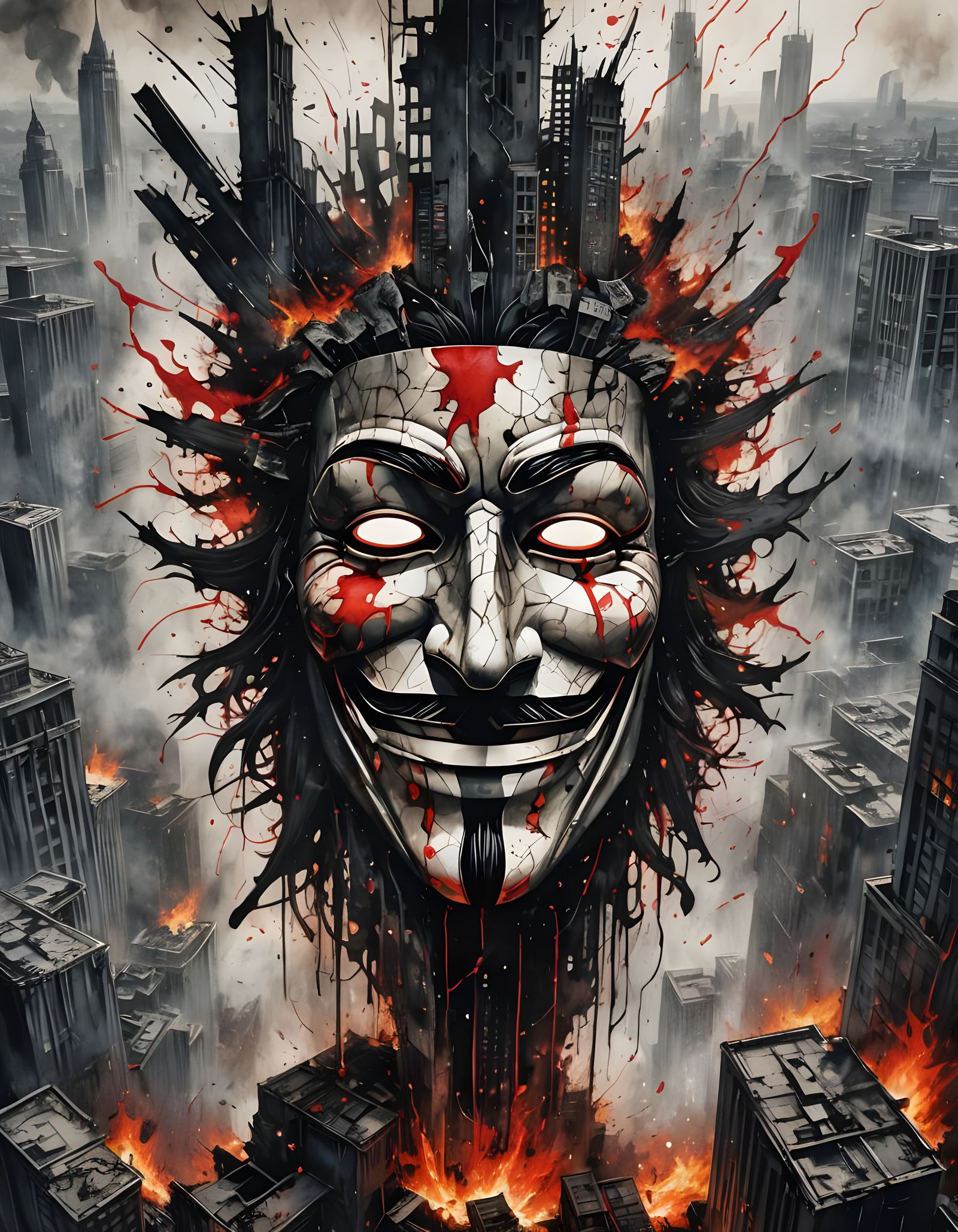 Burning City Revolution: Guy Fawkes Mask in Ink