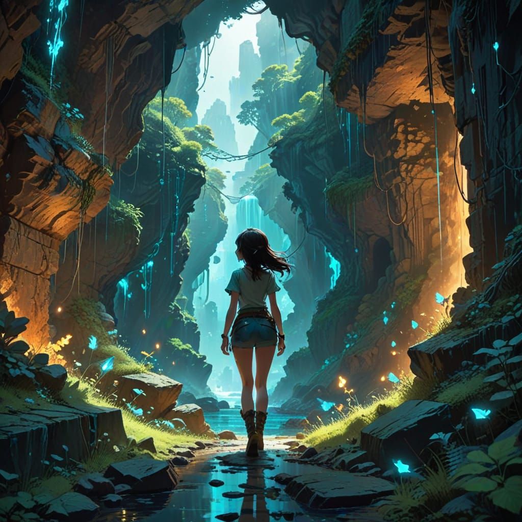 Glowing Turquoise Light Illuminates a Surreal Canyon Landsca...