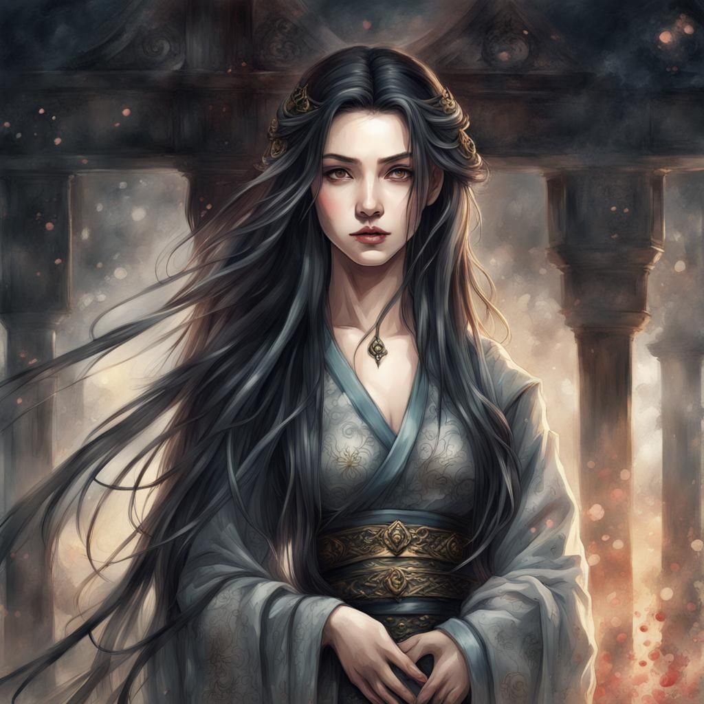 Portrait of beautiful European in Japan medial dress